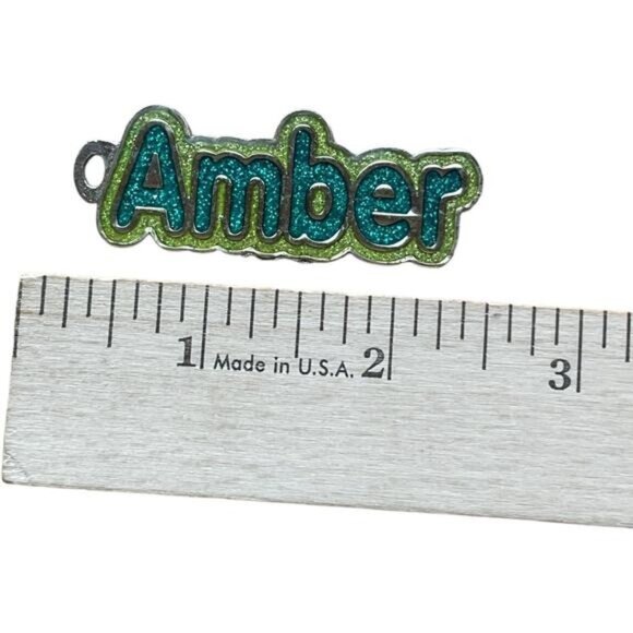 Swibco Glittery Blue Green "Amber" Name Charm Keychain Zipper Pull Pendant - Picture 2 of 3